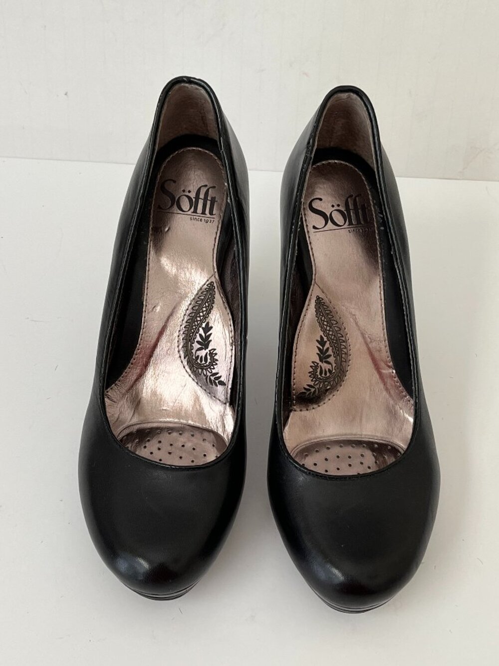 SOFFT Premier Black Leather Mandy Platform Ortholite Footbed Heels Women's 6.5M